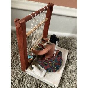 Native American Navajo Doll w/ Baby Handmade Sculpture Rug Loom Weaver Indian